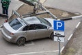 Tow truck loads the car for violation of the parking rules. Fix Royalty Free Stock Photo