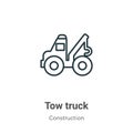Tow truck outline vector icon. Thin line black tow truck icon, flat vector simple element illustration from editable construction Royalty Free Stock Photo
