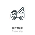 Tow truck outline vector icon. Thin line black tow truck icon, flat vector simple element illustration from editable Royalty Free Stock Photo