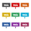 Tow truck road sign icon, color set