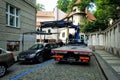 Tow truck from the street evacuated incorrectly parked car.