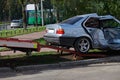 Tow truck takes car after a crash accident. Royalty Free Stock Photo