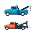 Tow Truck or Wrecker Moving Disabled or Impounded Motor Vehicle Vector Set Royalty Free Stock Photo