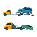 Tow Truck or Wrecker Moving Disabled or Impounded Motor Vehicle Vector Set Royalty Free Stock Photo