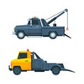 Tow Truck or Wrecker Moving Disabled or Impounded Motor Vehicle Vector Set Royalty Free Stock Photo