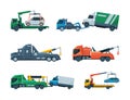 Tow Truck or Wrecker Moving Disabled or Impounded Motor Vehicle Vector Set Royalty Free Stock Photo