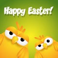 Tow yellow cute cartoon chicks wishing happy Easter Royalty Free Stock Photo
