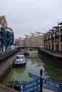 canal  boat bay  canary wharf  UK Royalty Free Stock Photo