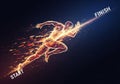 Towards a FINISH line, with the body composed of bright, fragmented Royalty Free Stock Photo