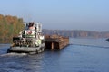 Towboat and barge in river Royalty Free Stock Photo