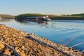 Towboat pushes river barge in south saint paul Royalty Free Stock Photo