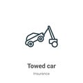 Towed car outline vector icon. Thin line black towed car icon, flat vector simple element illustration from editable insurance Royalty Free Stock Photo