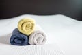 Towel on bed,Stack of plush hotel towels Royalty Free Stock Photo