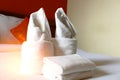 Towel in Bedroom - home room or hotel room interiors. soft focus Royalty Free Stock Photo