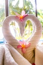 Towel decoration in hotel room, towel birds, room interio