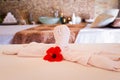 Towel decoration on massage table. Spa interior Royalty Free Stock Photo