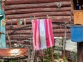 Towel dries on a rope in the village