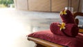 Towel and flowers on chair at resort spa