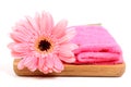 Towel and gerbera flower Royalty Free Stock Photo