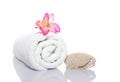 Towel, gladiola and pumice Royalty Free Stock Photo