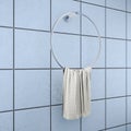 Towel hanger on the blue tile. 3d rendering