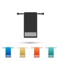 Towel on a hanger icon isolated on white background. Bathroom towel icon. Color set icons. Vector