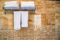 Towel hangs on the wall in bathroom Royalty Free Stock Photo