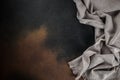 a towel on the kitchen table, cook background, on a dark background. top view. copy space for text Royalty Free Stock Photo