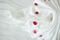 Towel plait as tail of swan with petal red rose Royalty Free Stock Photo