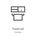 towel rail icon vector from furnitures collection. Thin line towel rail outline icon vector illustration. Linear symbol for use on Royalty Free Stock Photo