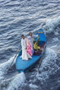 Towel sellers attached to a Nile cruise ship Royalty Free Stock Photo