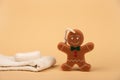 Towel soap and washcloth in the form of a cheerful cookie for comfortable washing of the child Royalty Free Stock Photo