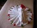 Towel swan in hotel room, top view Royalty Free Stock Photo