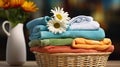 Towel Tidiness. Organizing with Colorful Laundry Baskets. Generative AI