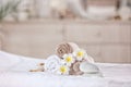 Towels and candles on massage table in modern spa salon. Place for relaxation Royalty Free Stock Photo