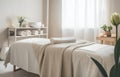 Towels and candles on massage table in spa salon. Place for relaxation Royalty Free Stock Photo