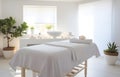 Towels and candles on massage table in spa salon. Place for relaxation Royalty Free Stock Photo