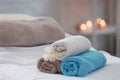 Towels and flowers on massage table Royalty Free Stock Photo