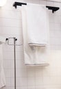 Towels hanging in the bathroom on a towel rack. Royalty Free Stock Photo