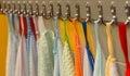 Towels hung on metal hooks in the bathroom of a preschool Royalty Free Stock Photo