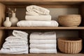 towels are neatly stacked shelves,proper organization storage aimed reducing excessive consumption