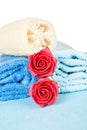 Towels,roses and loofah Royalty Free Stock Photo