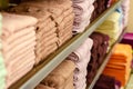 Towels on the shelf in the store Royalty Free Stock Photo