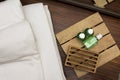 Towels and soap kits in the hotel bathroom Royalty Free Stock Photo