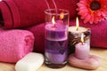 Towels, soaps, flowers, candles Royalty Free Stock Photo