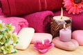 Towels, soaps, flowers, candles Royalty Free Stock Photo