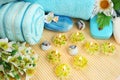 Towels, soaps, flowers, candles Royalty Free Stock Photo