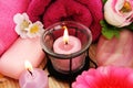 Towels, soaps, flowers, candles Royalty Free Stock Photo