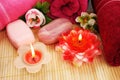 Towels, soaps, flowers, candles Royalty Free Stock Photo