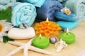 Towels, soaps, flowers, candles Royalty Free Stock Photo